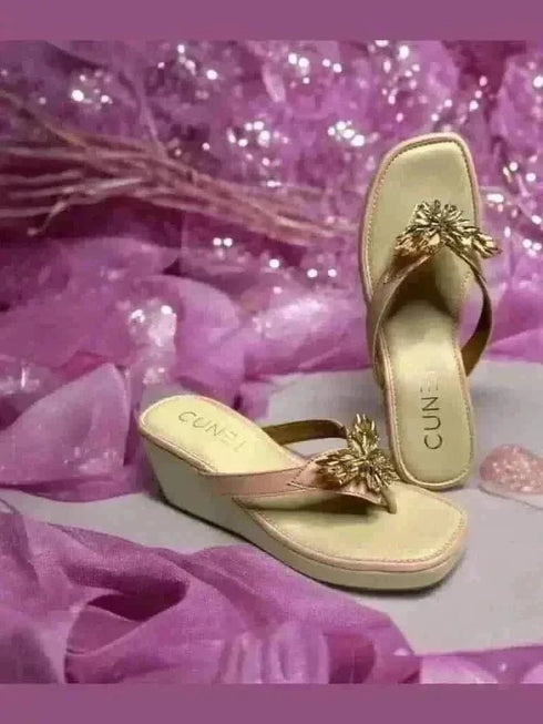 Salmon Pink Butterfly Jewelled Wedges - cunei